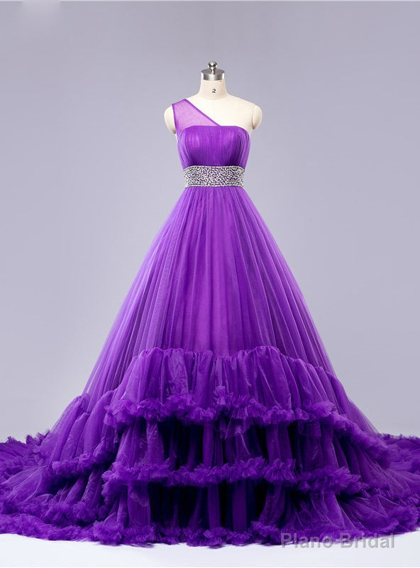 One Shoulder Cloud Ball Gown Tulle Ruffles Wedding Dresses Main image