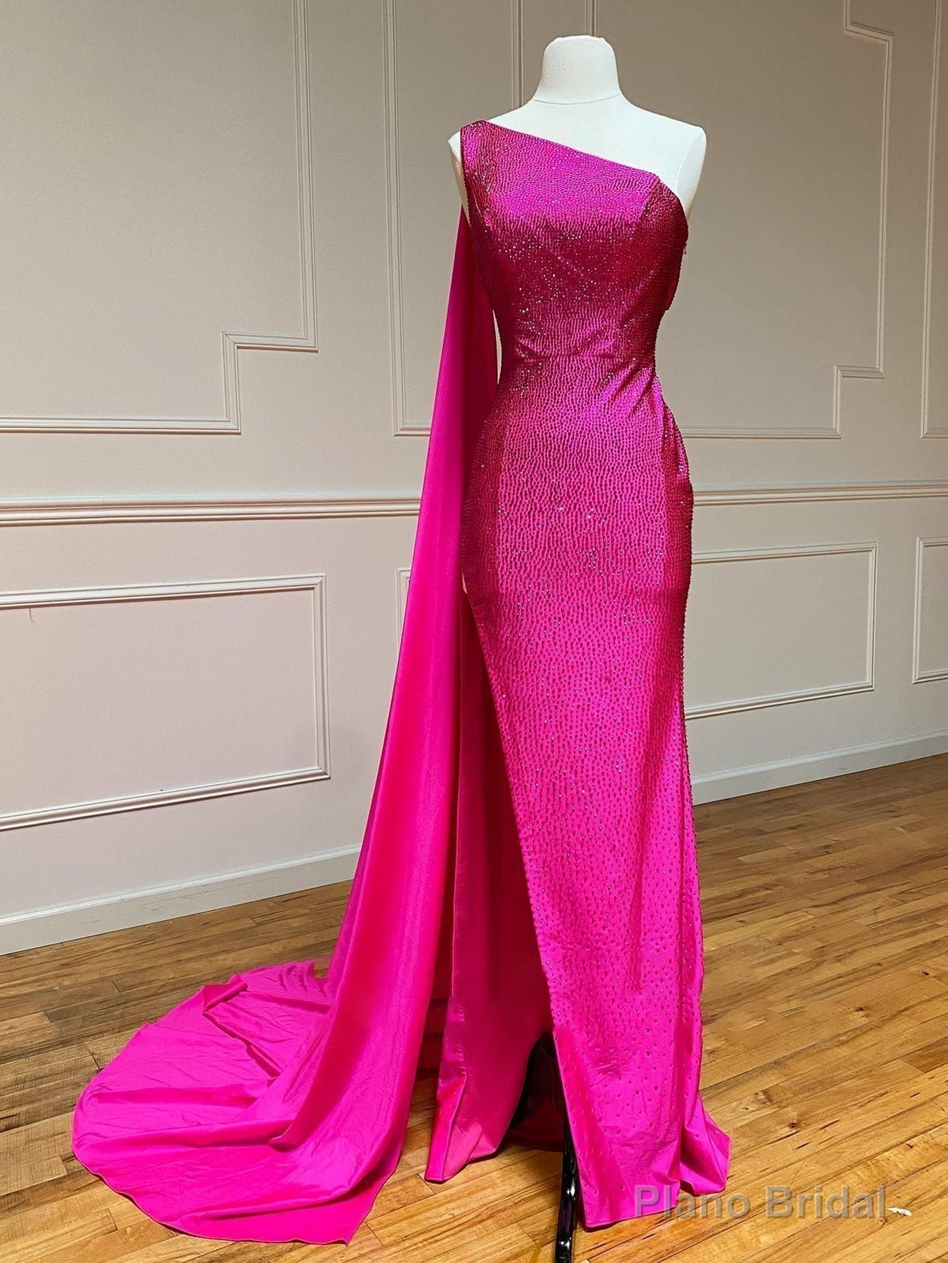 One Shoulder Glitter Mermaid Pink Long Prom Dress Main image