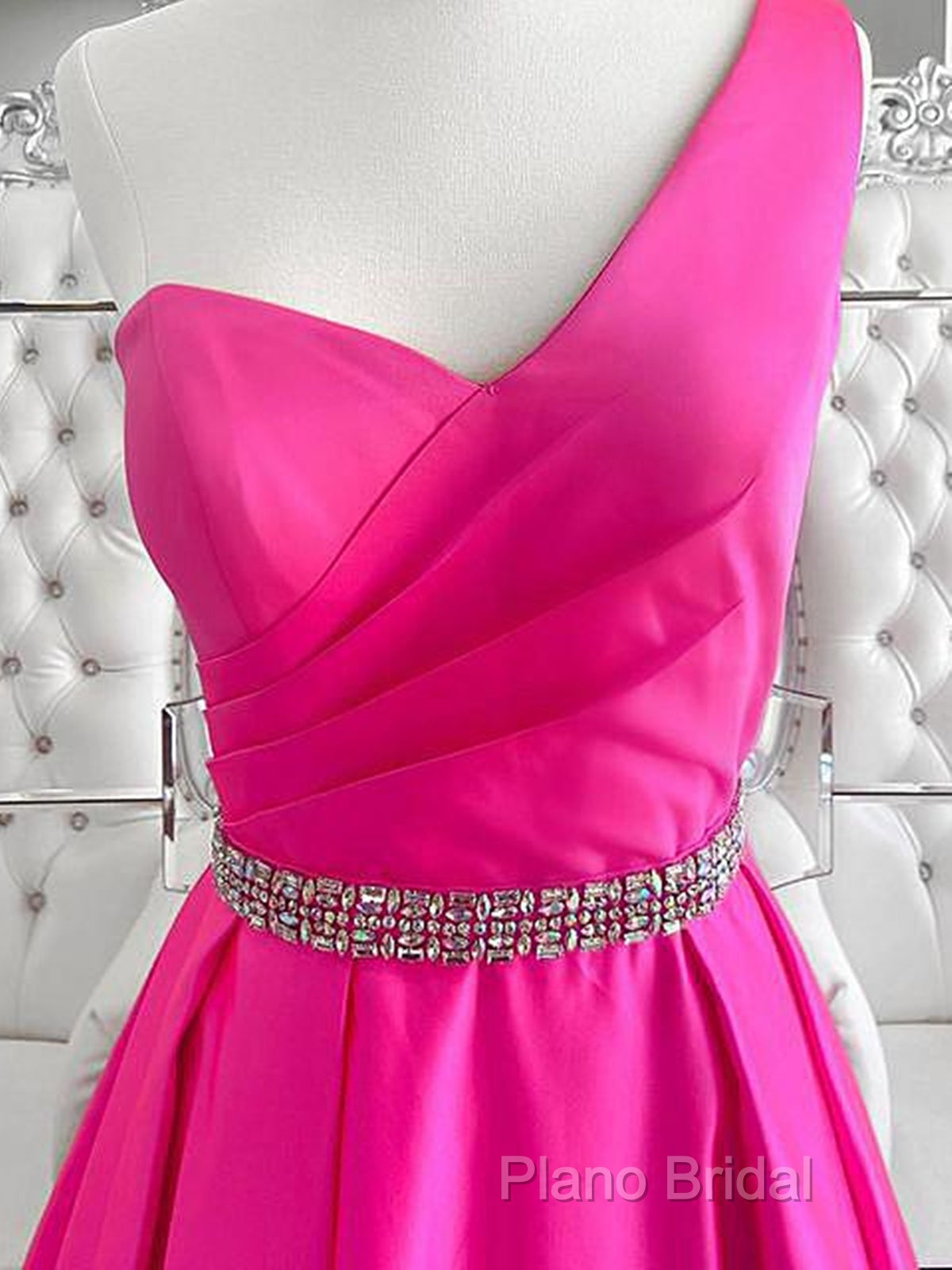 One Shoulder Hot Pink Formal Prom Dresses, Hot Pink One Shoulder Formal Dresses Secondary image