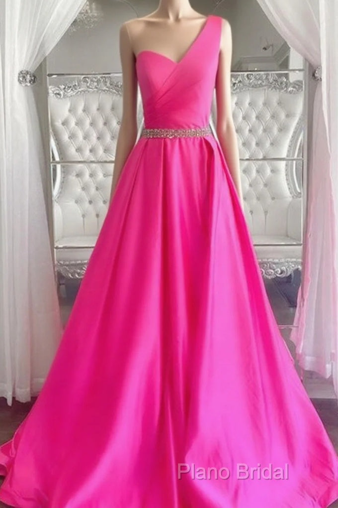 One Shoulder Hot Pink Formal Prom Dresses, Hot Pink One Shoulder Formal Dresses Main image