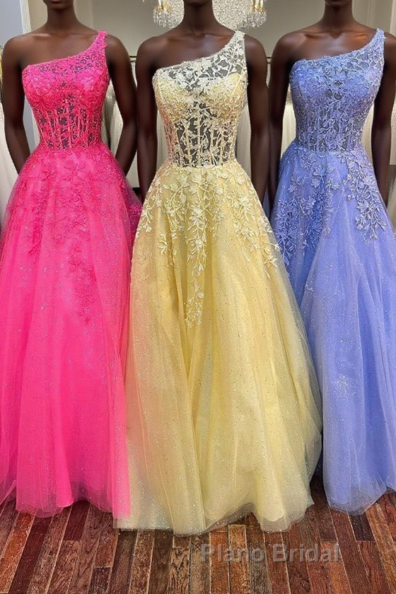One Shoulder Lace Long Formal Prom Dress, Lace Formal Evening Dress Main image