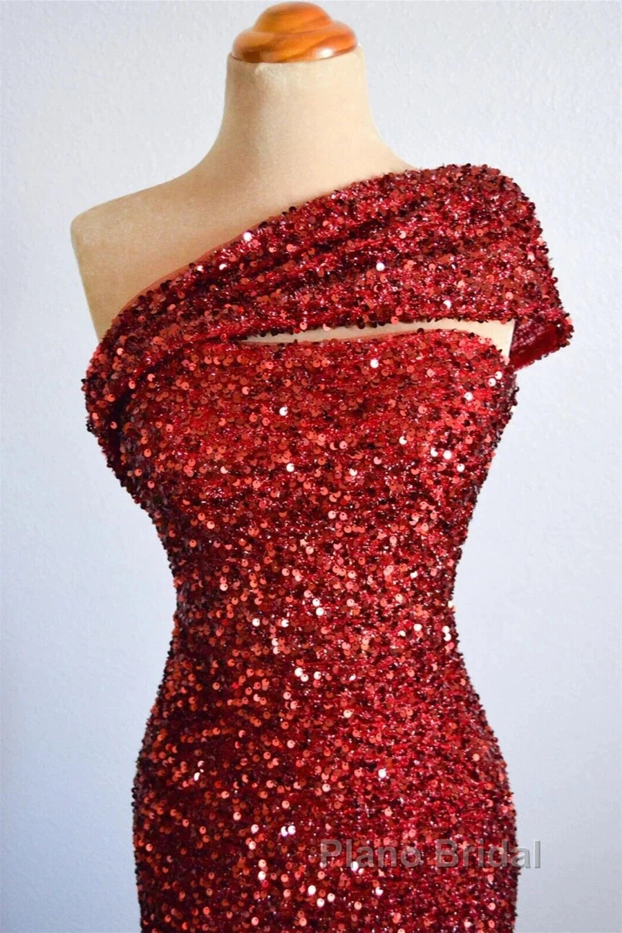 One Shoulder Long Sequins Formal Dresses Burgundy Mermaid