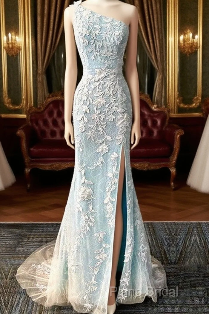 One Shoulder Mermaid Split Lace Formal Prom Dresses Main image