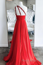 One Shoulder Open Back Red Long Formal Prom Dress, Backless Red Formal Dress, Red Evening Dress