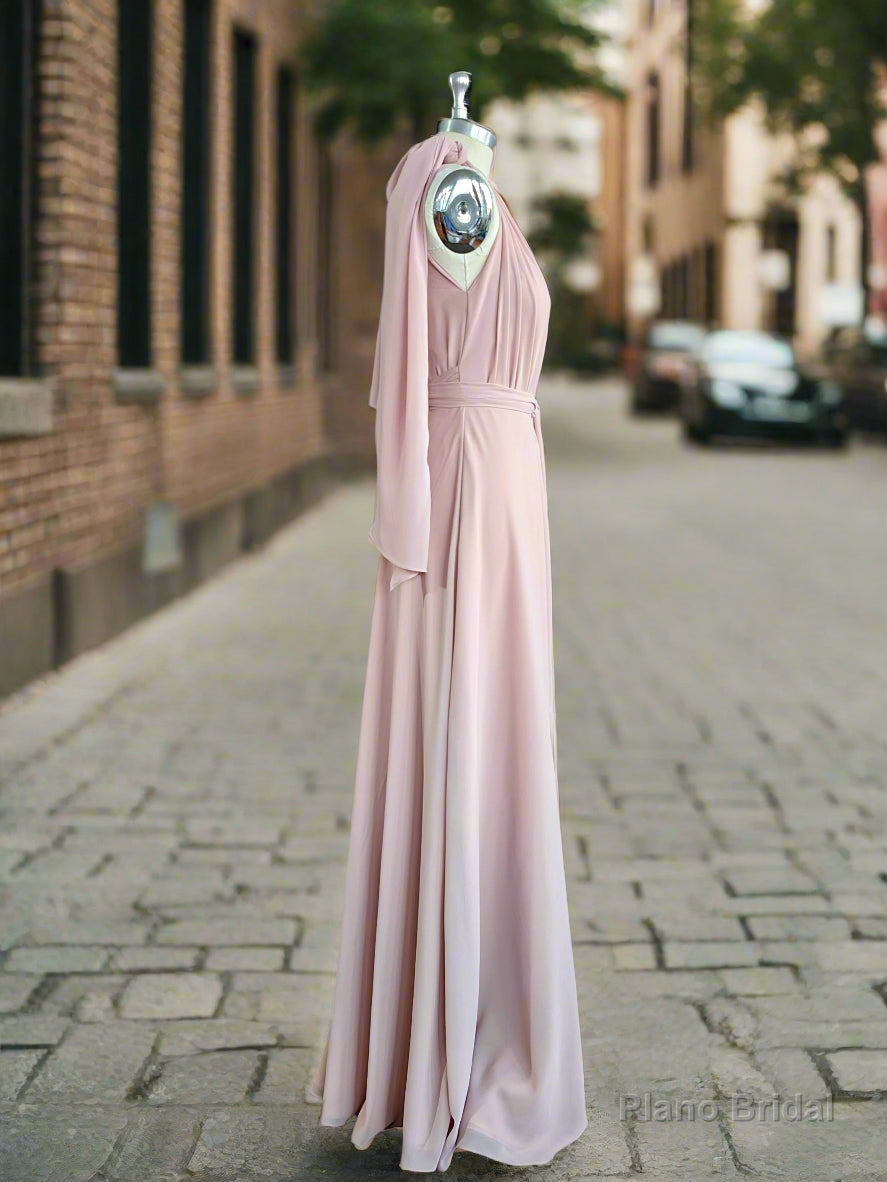 One Shoulder Pink Rustic Bridesmaid Dress Long Maxi Wedding Dress