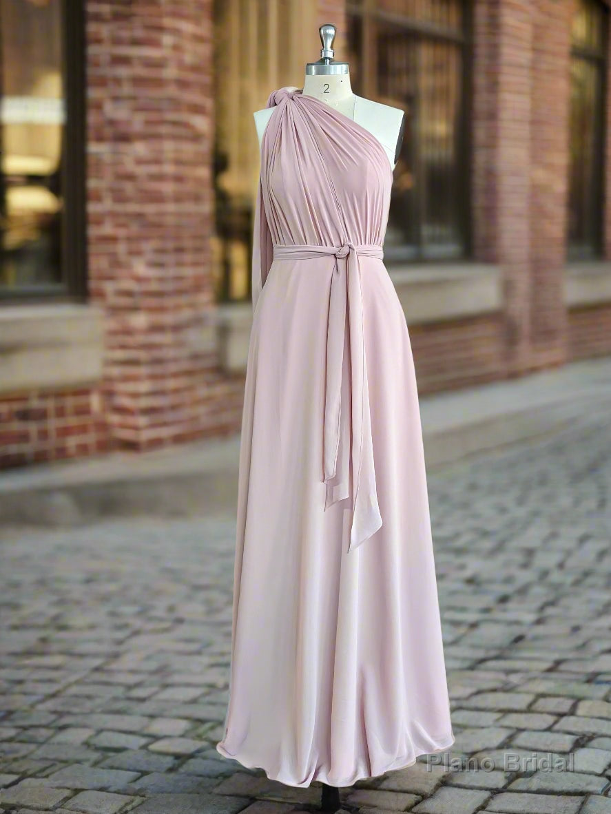One Shoulder Pink Rustic Bridesmaid Dress Long Maxi Wedding Dress Secondary image
