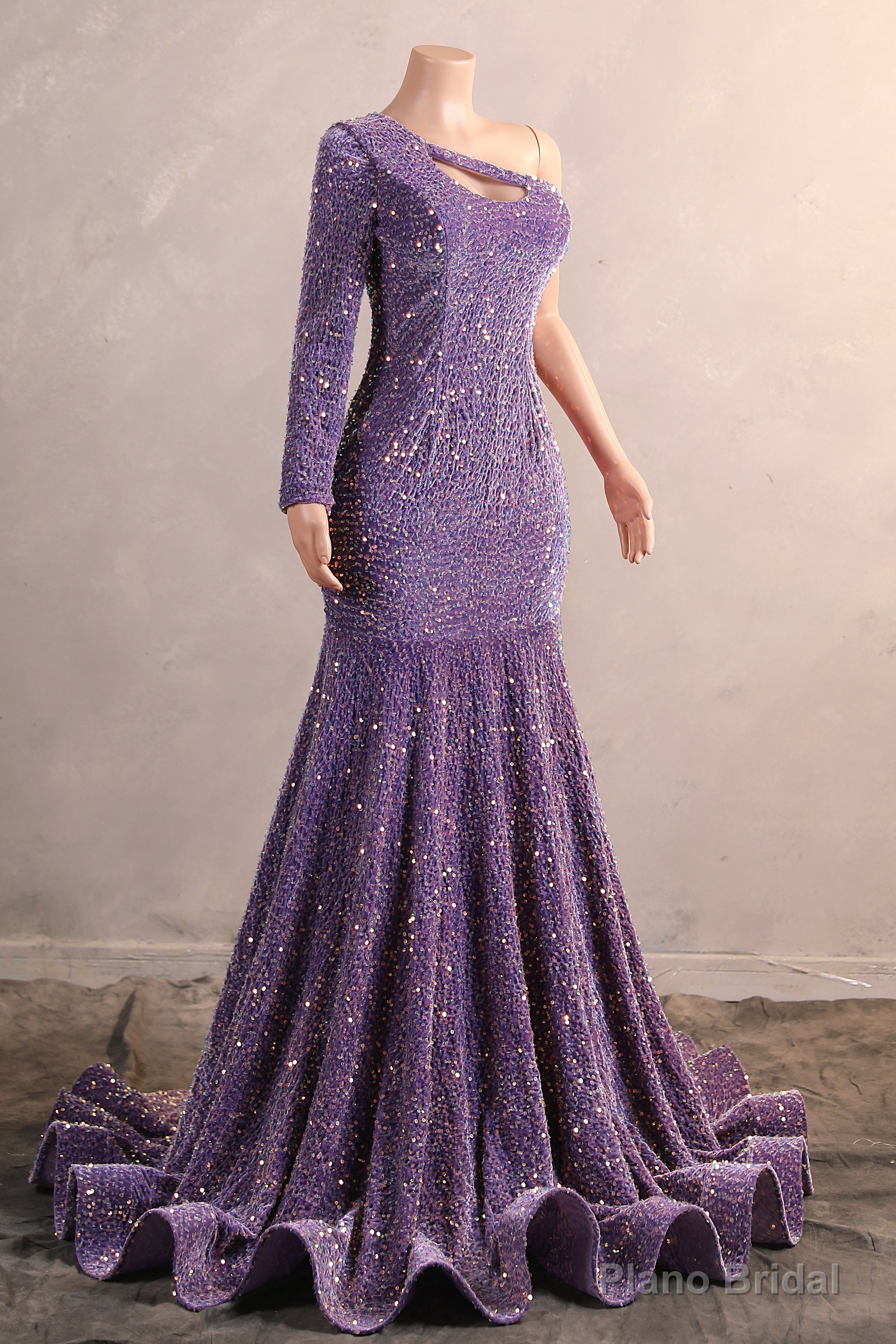 One Shoulder Purple Prom Dresses Sequin Mermaid Long Evening Formal Dresses