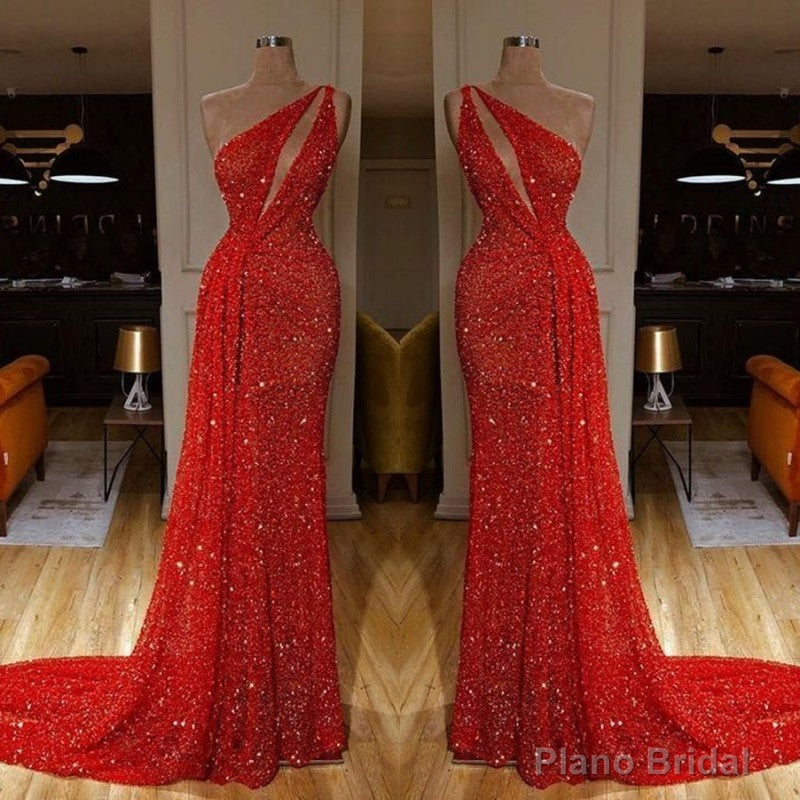 One Shoulder Red Prom Dress Sequins Long On Sale Secondary image