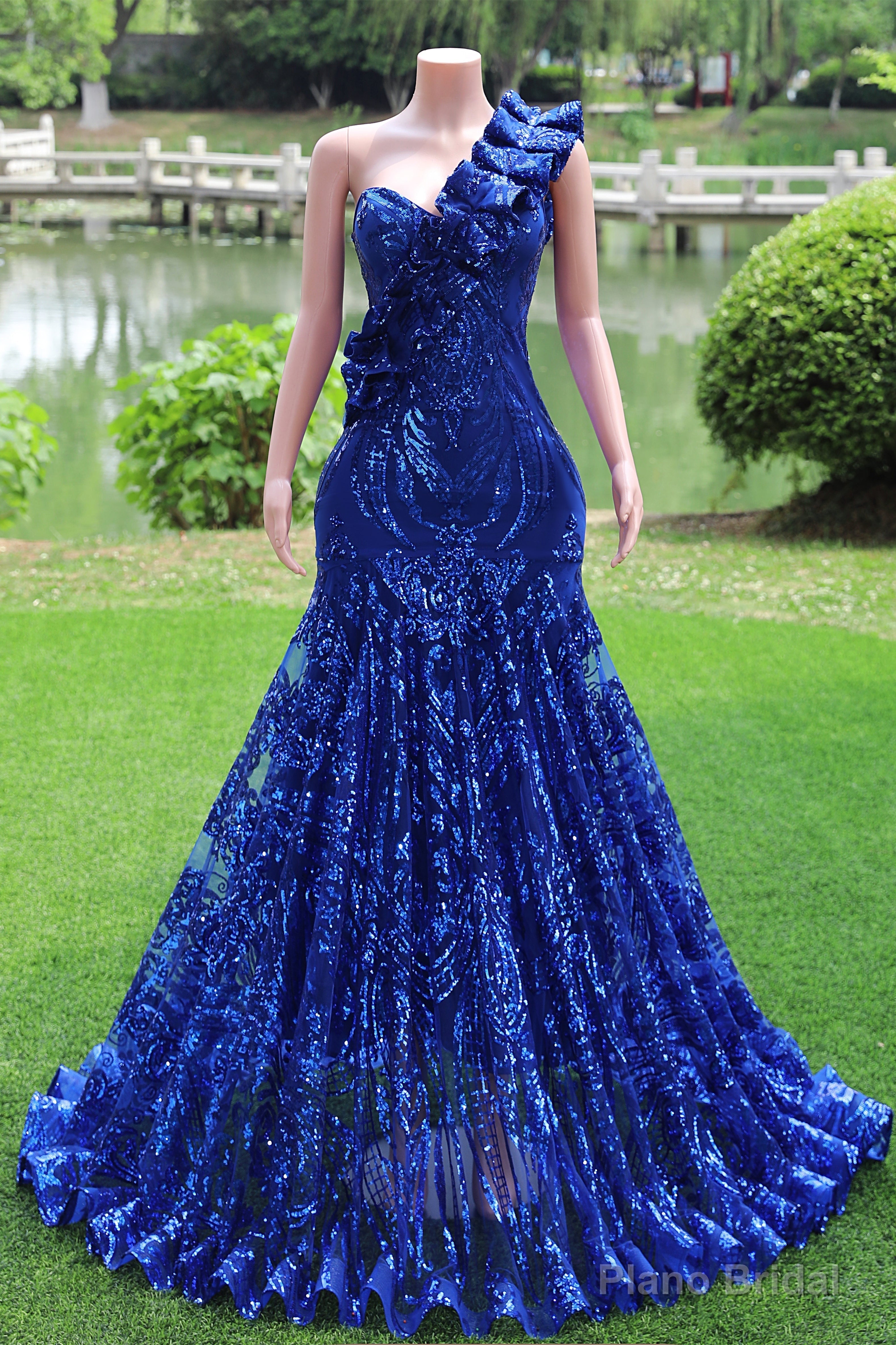 One Shoulder Royal Blue Prom Dresses Sequin Long Fromal Dresses Main image