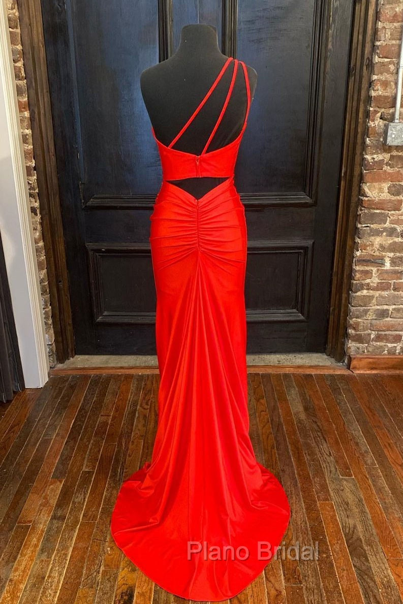 One Shoulder Satin Formal Dresses With Slit Secondary image