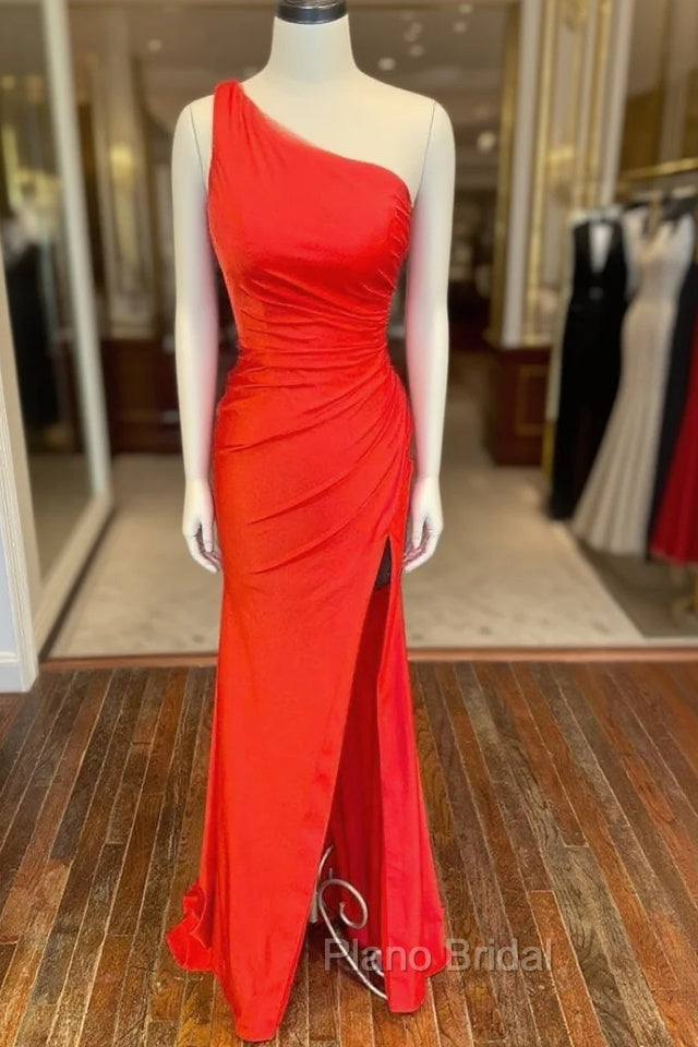 One Shoulder Satin Formal Dresses With Slit Main image