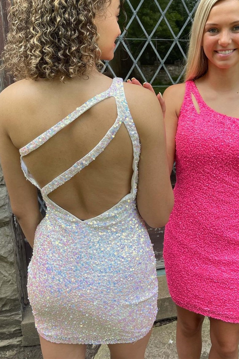 One Shoulder Sequins Bodycon Mini Dresses With Keyhole Secondary image