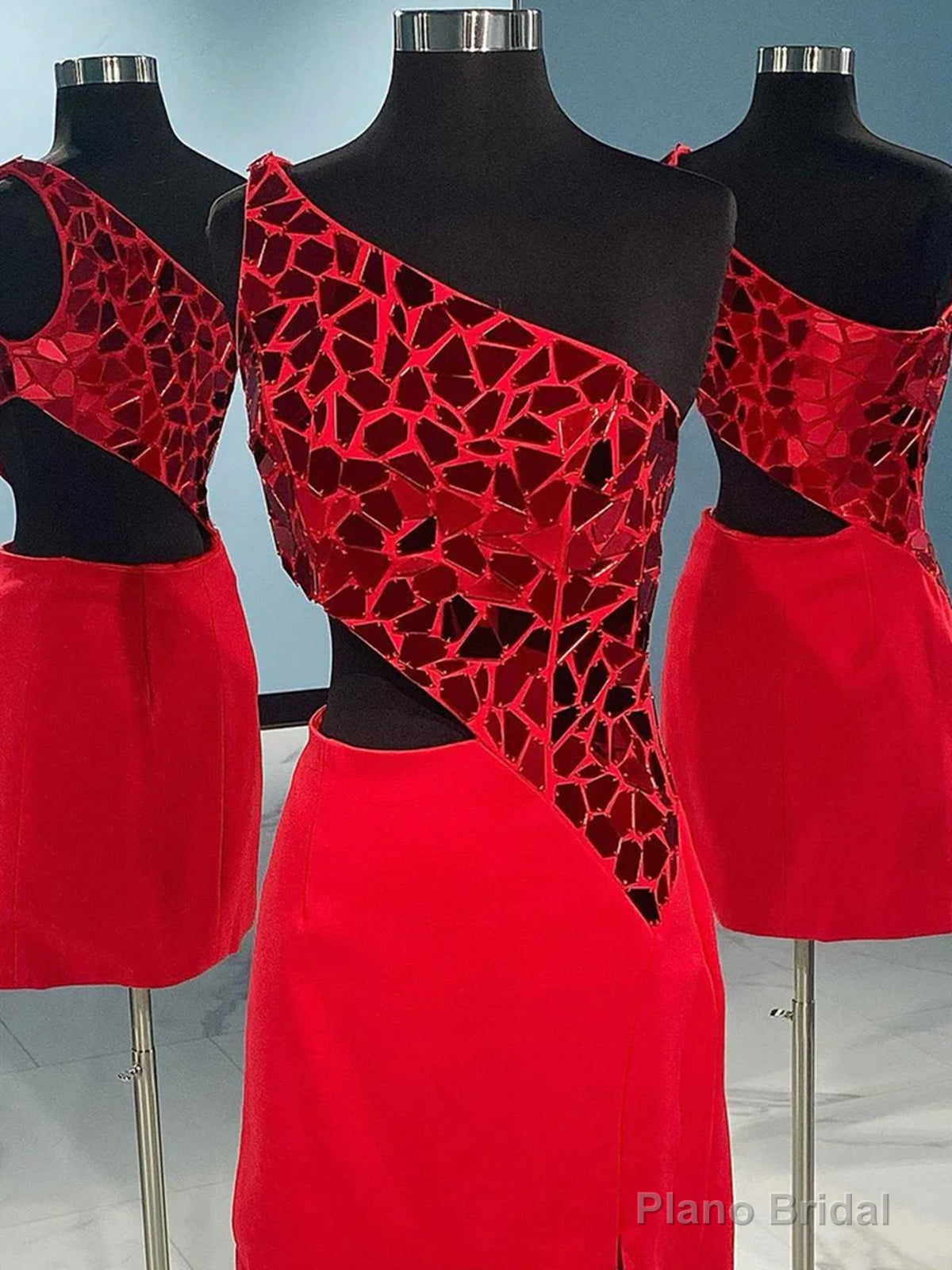 One Shoulder Short Red Prom Dresses, One Shoulder Short Red Formal Graduation Dresses Main image