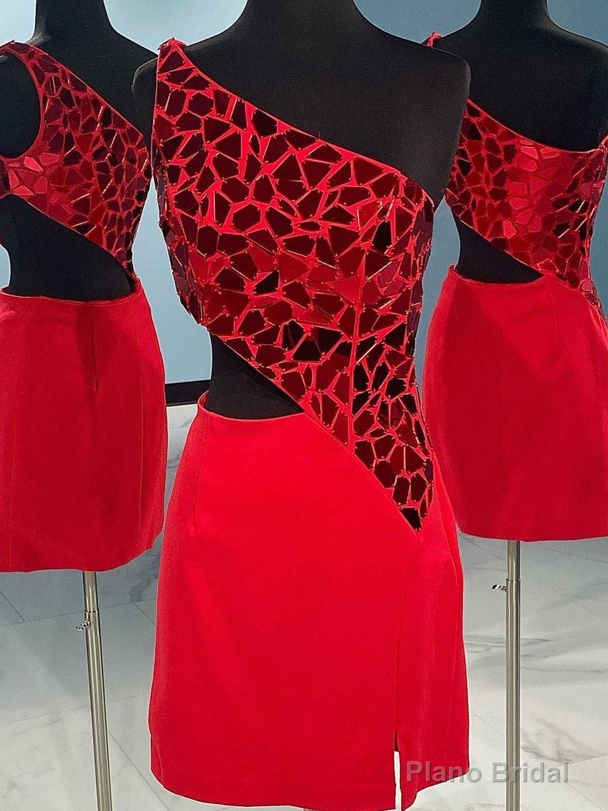 One Shoulder Short Red Prom Dresses, One Shoulder Short Red Formal Homecoming Dresses