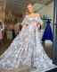 Elegant Off The Shoulder Flowers Long Formal Prom Dresses Tulle Formal Evening Dresses