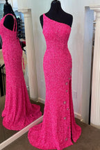 One Shoulder Stars Mermaid Sequins Formal Dresses With Slit