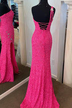 One Shoulder Stars Mermaid Sequins Formal Dresses With Slit