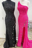 One Shoulder Stars Mermaid Sequins Formal Dresses With Slit