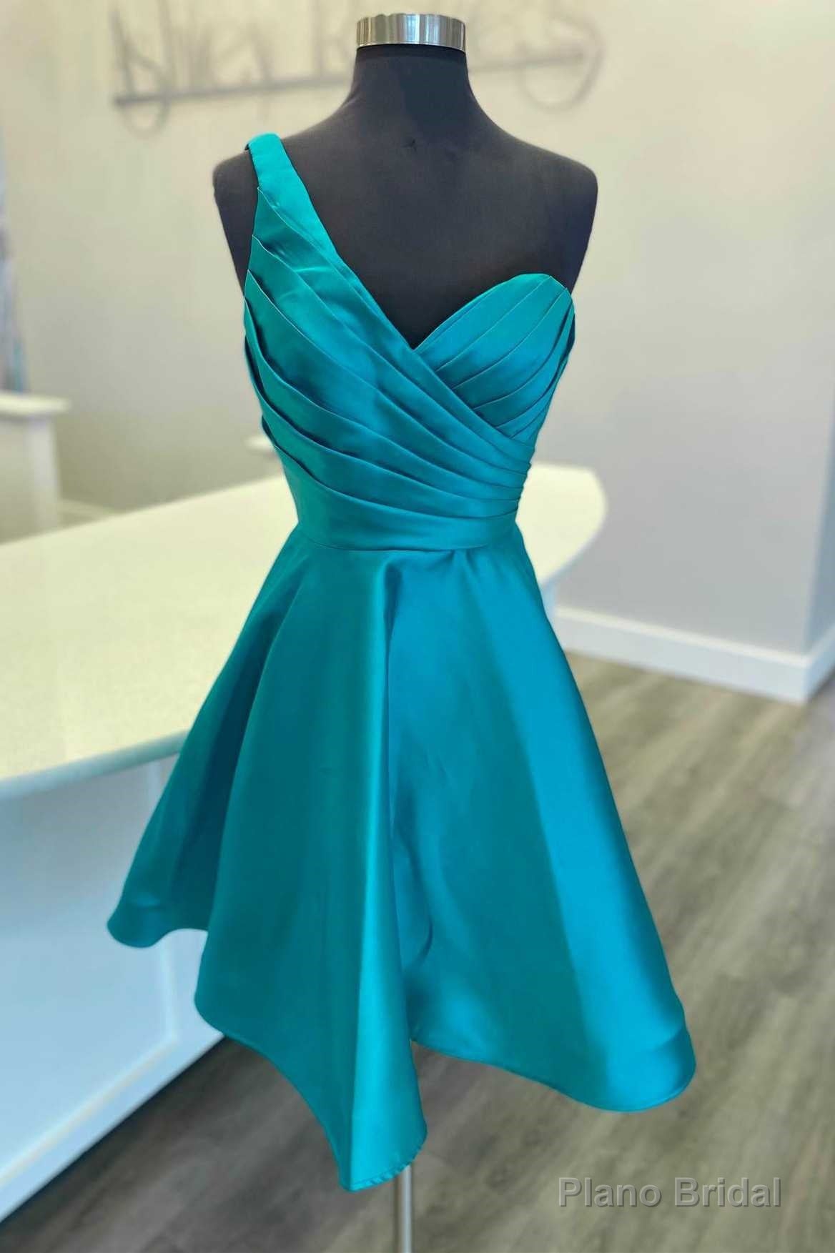 One Shoulder Teal Blue Ruched A Line Homecoming Dress Cocktail Dresses Main image