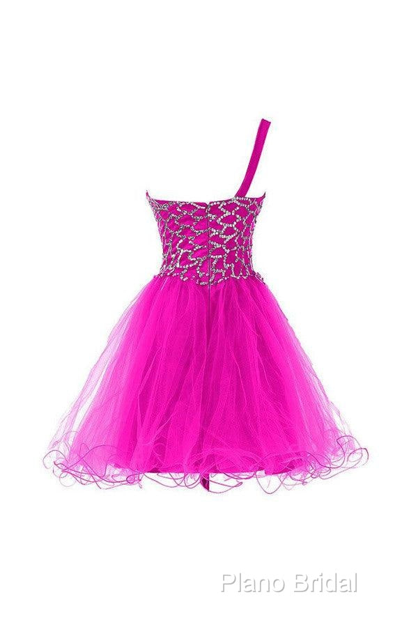 One Shoulder Tulle Homecoming Dresses Short Formal Prom Dresses With Beading