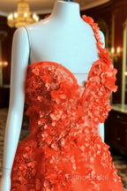 One Shoulder Tulle Formal Prom Dresses 3D Flowers