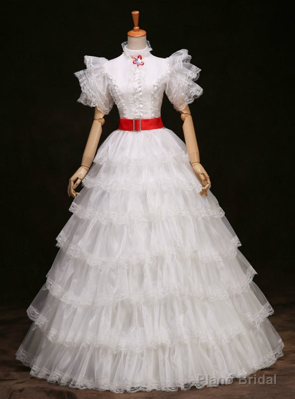 Online Store White Tulle Lace High Neck Maria Antonietta Drama Show Dress Main image