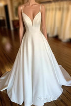 Open Back A-Line Satin Wedding Dresses