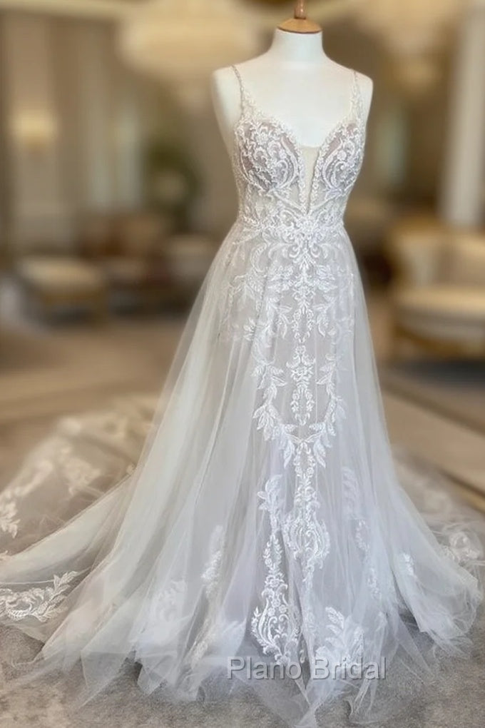 Open Back A Line Tulle/Lace Wedding Dresses,Custom Made Bridal Dresses Main image