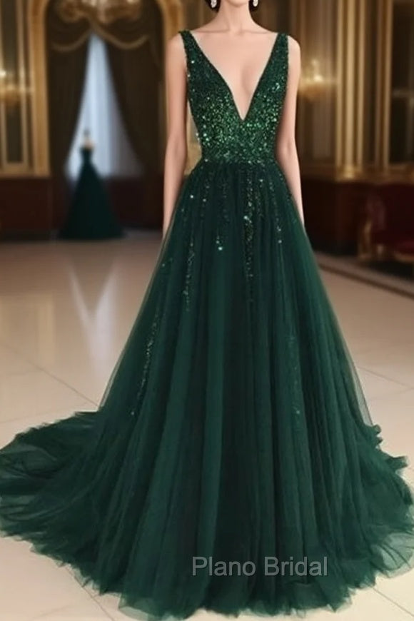 Open Back A-line Tulle Formal Prom Dresses Crystals Women Party Dresses Main image