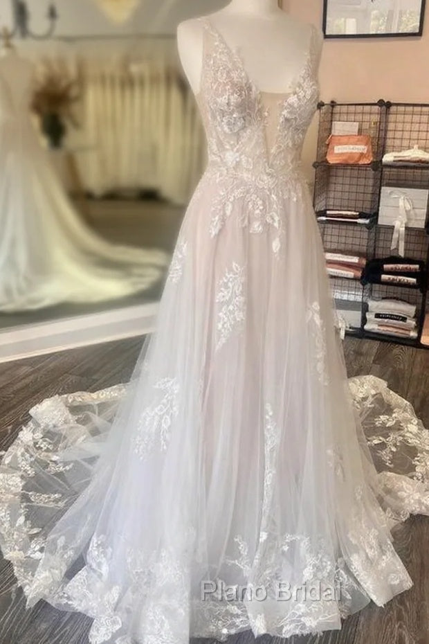 Open Back A Line Wedding Dresses,Custom Made Bridal Dresses
