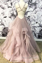 Open Back Dusty Pink Long Formal Prom Dresses Simple Evening Gowns,
