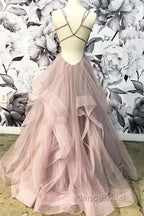 Open Back Dusty Pink Long Formal Prom Dresses Simple Evening Gowns,