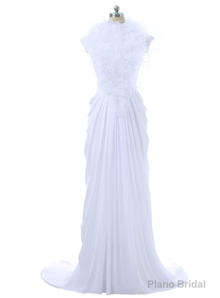 Open Back Formal Celebrity Dresses Mermaid Cap Sleeves Chiffon Lace Feather Main image