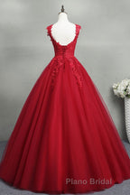Open Back Red Lace Long Formal Prom Dress, Red Lace Formal Evening Dress, Red Ball Gown