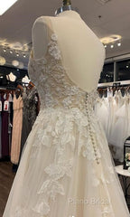 Open Back V-Neck A-Line Wedding Dresses, Bridal Gown ,Dresses For Brides