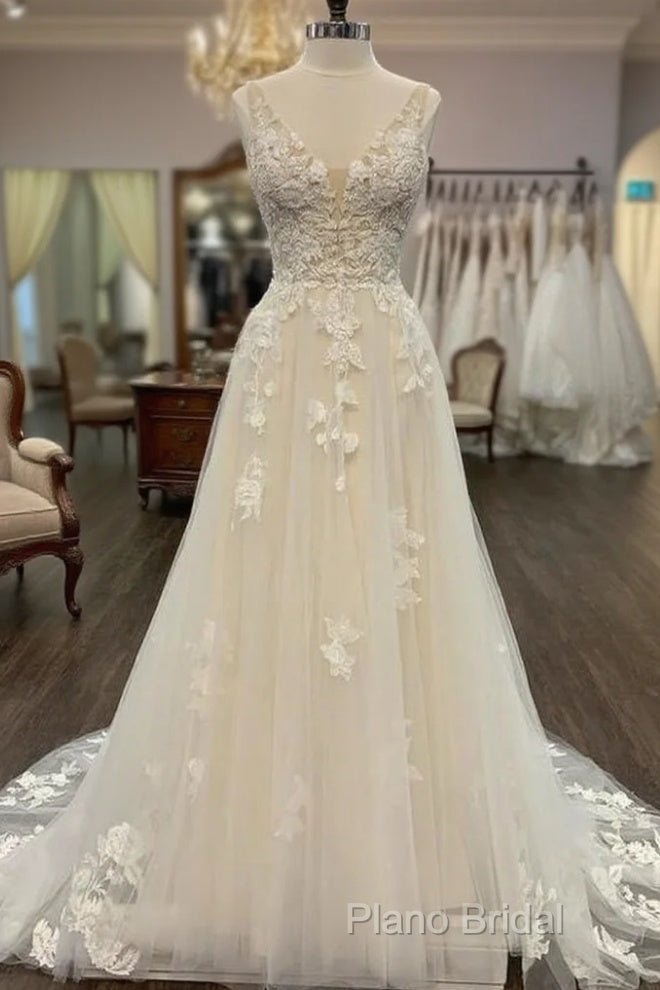 Open Back V-Neck A-Line Wedding Dresses, Bridal Gown ,Dresses For Brides Main image