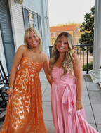 Orange A-Line Spaghetti Straps Chic Long Party Dresses