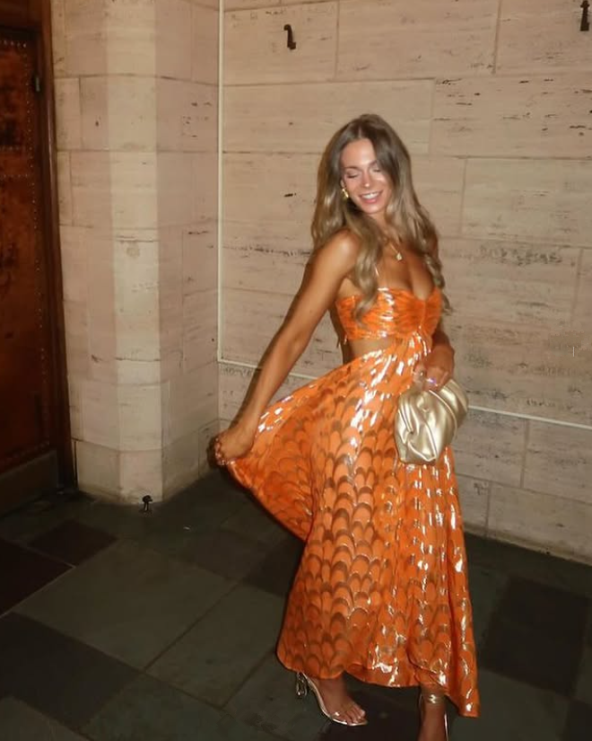 Orange A-Line Spaghetti Straps Chic Long Party Dresses