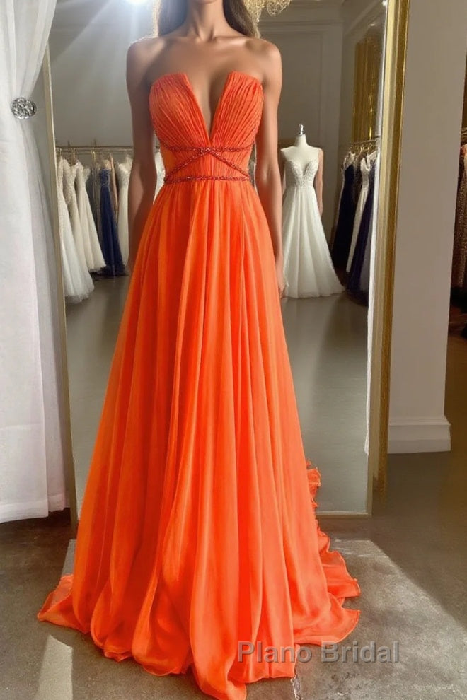 Orange Aline chiffon long Formal Prom dress, orange long evening dress Main image
