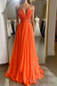 Orange Aline chiffon long Formal Prom dress, orange long evening dress
