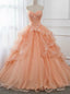 Orange Ball Gown Tulle Strapless Ruffles Long Sweet 16 Quinceanera Dresses