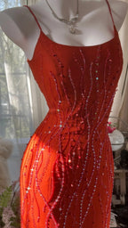 Orange Beautiful Charming Fashion Elegant Shiny Exquisite Beaded Long Chiffon Ball Gown Formal Evening Gown Birthday Party Gown Formal Prom Gown Graduation Gown