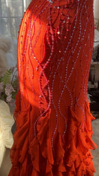 Orange Beautiful Charming Fashion Elegant Shiny Exquisite Beaded Long Chiffon Ball Gown Formal Evening Gown Birthday Party Gown Formal Prom Gown Graduation Gown