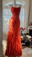 Orange Beautiful Charming Fashion Elegant Shiny Exquisite Beaded Long Chiffon Ball Gown Formal Evening Gown Birthday Party Gown Formal Prom Gown Graduation Gown