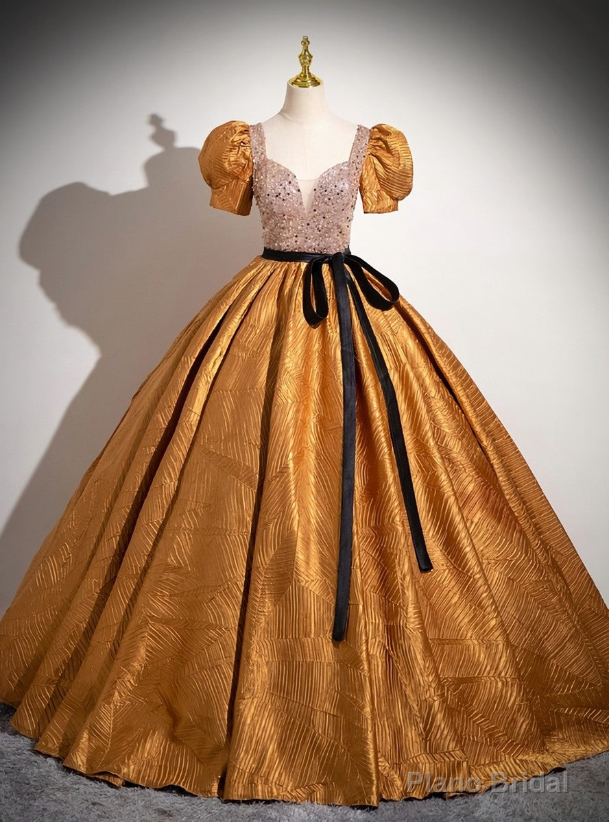 Orange Puff Sleeve Sequins Quinceanera Dress Main image