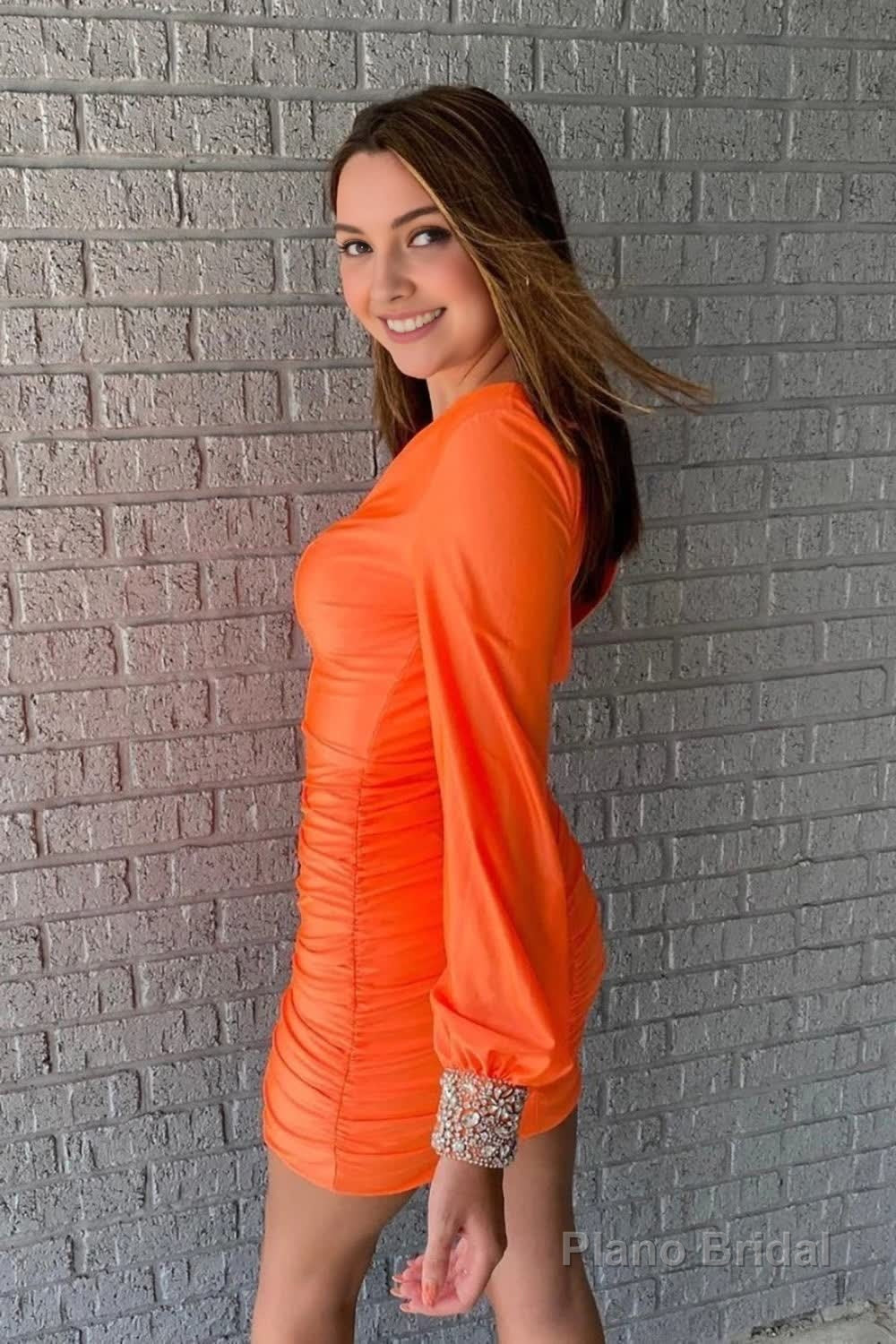 Orange Ruched Tight Homecoming Dress Secondary image