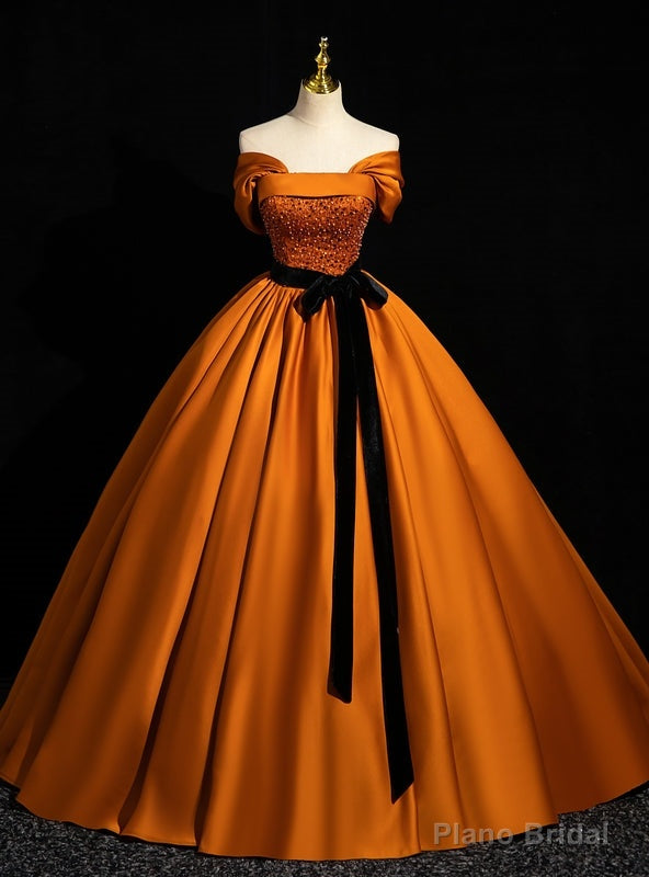 Orange Satin off the Shoulder Sequins Quinceanera Dress Main image