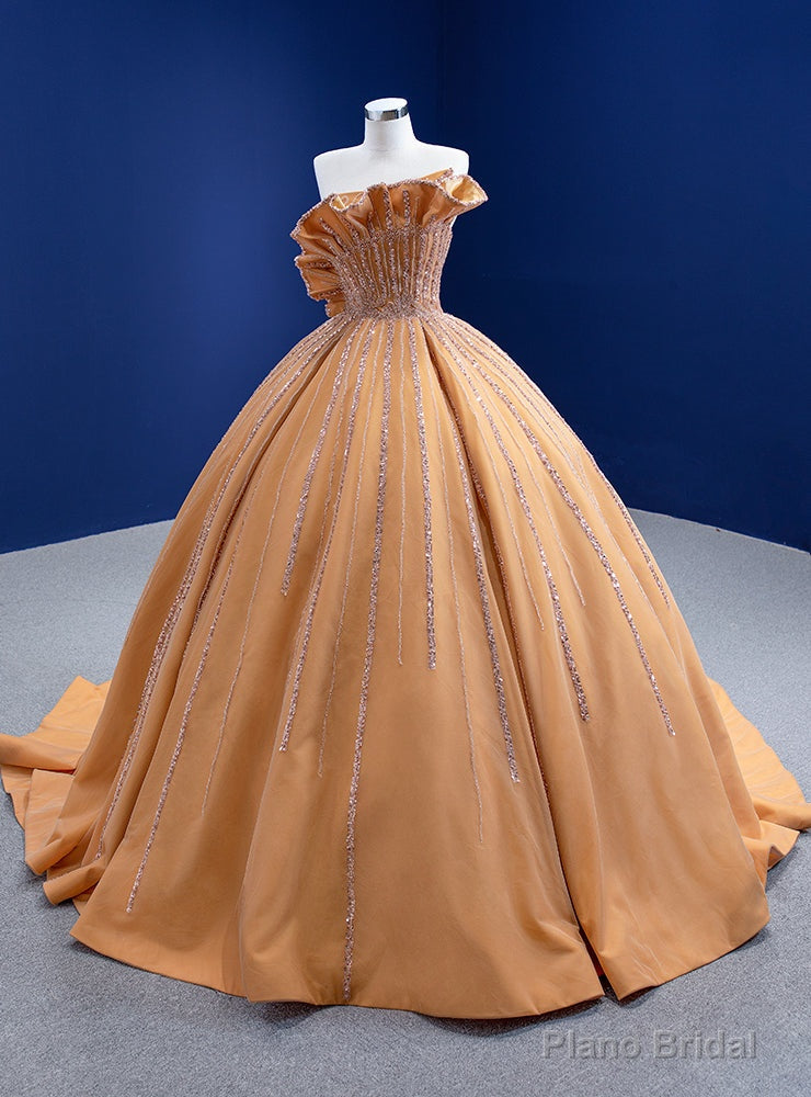 Orange Satin Strapless Beading Sequins Prom Dress Main image