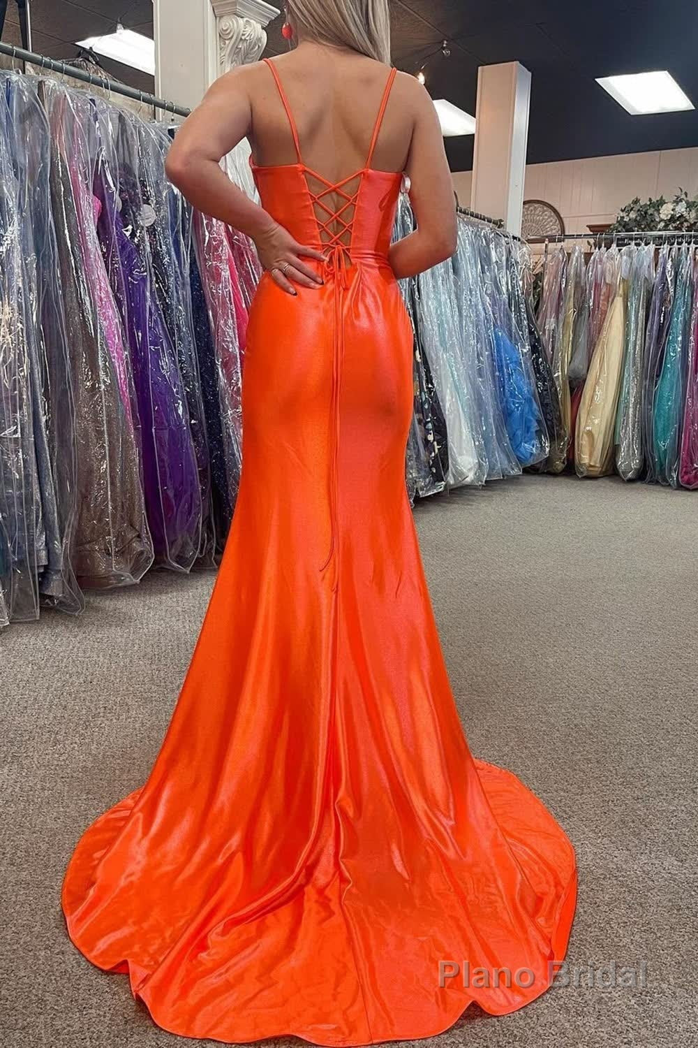 Orange Sheath Long Prom Dress with Slit Secondary image