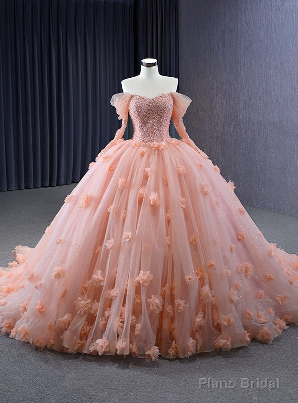 Orange Tulle Off the Shoulder Appliques Beading Prom Dress Main image